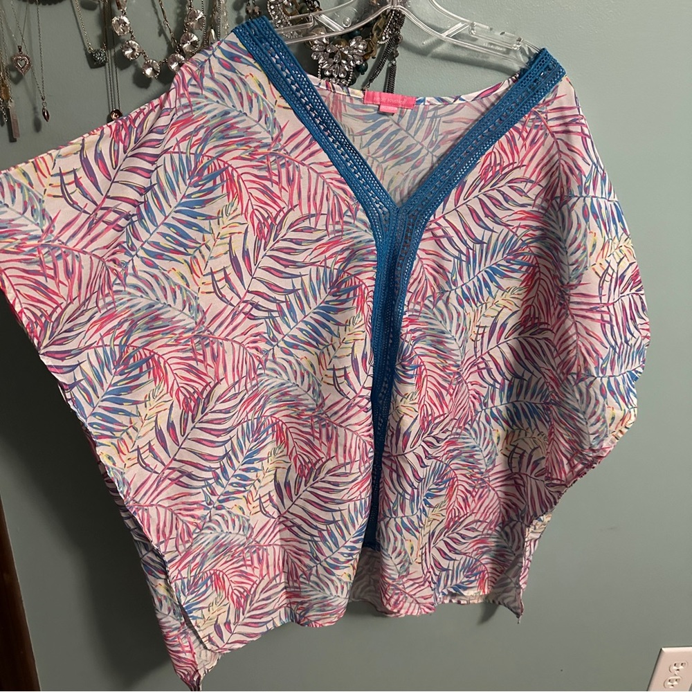 ❤️ Simply Southern Colorful Leaf Print swim cover with Blue Trim